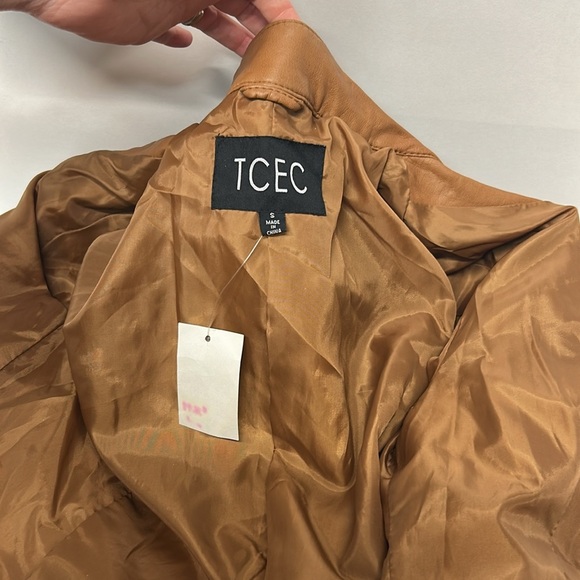 Women's Tan Leather Jacket Moto Jacket Size S - Picture 8 of 8